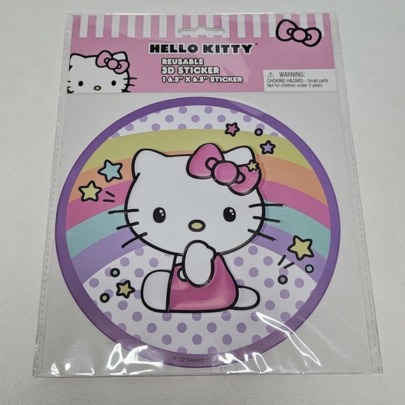 New Set 2 Sanrio Hello Kitty Reusable 3D Puffy Sticker Rainbow Dots 6.5" - Picture 4 of 5